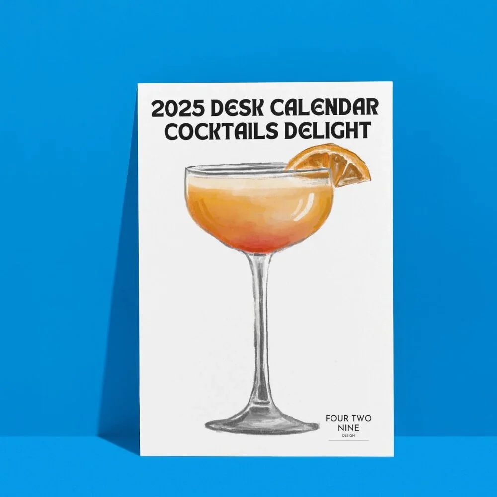 NEW 2025 Cocktails Delight Desk Calendar Print Cards - Calendar Card Refills